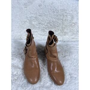 BCBGMAXAZRIA Boots Womens Size 8.5 Tan Leather Buckle Strap Ankle Booties Brazil
